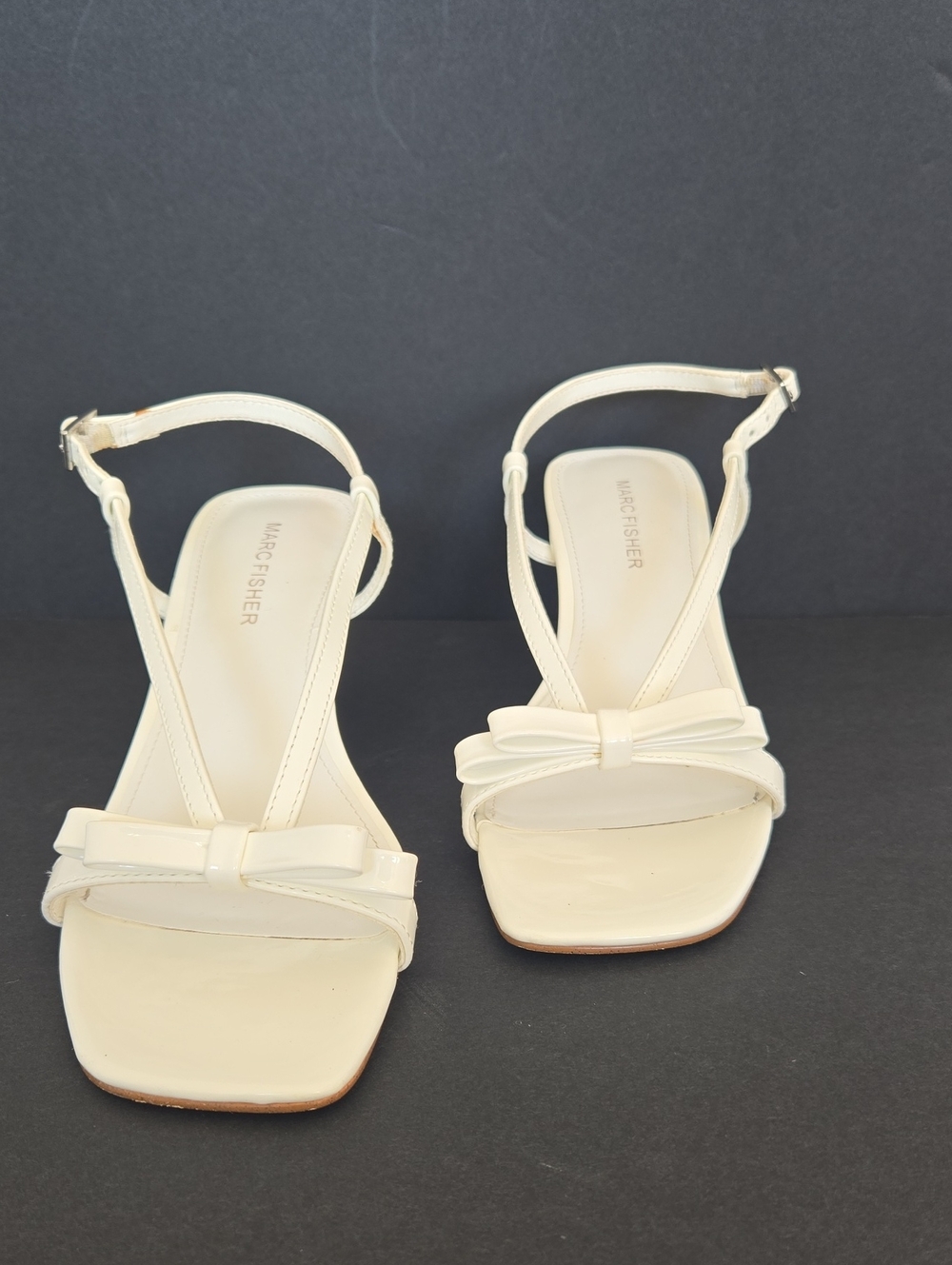 Marc Fisher Cream Bow T-Strap Heeled Sandals